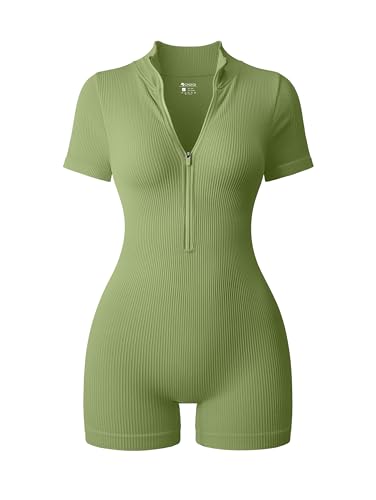 OQQ Short Jumpsuits für Damen 1er Pack Lässige Reißverschluss Front Kurzarm Shorts Bodycon Jumpsuits Overalls für Frauen AvocadoGrün OQQ Short Jumpsuits für Damen 1er Pack Lässige Reißverschluss Front Kurzarm Shorts Bodycon Jumpsuits Overalls für Frauen AvocadoGrün von OQQ