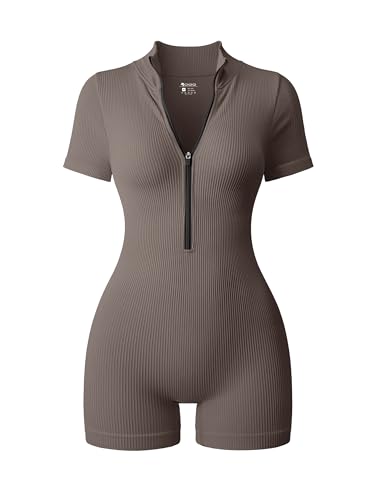 OQQ Short Jumpsuits für Damen 1er Pack Lässige Reißverschluss Front Kurzarm Shorts Bodycon Jumpsuits Overalls für Frauen Teeblatt OQQ Short Jumpsuits für Damen 1er Pack Lässige Reißverschluss Front Kurzarm Shorts Bodycon Jumpsuits Overalls für Frauen Teeblatt von OQQ