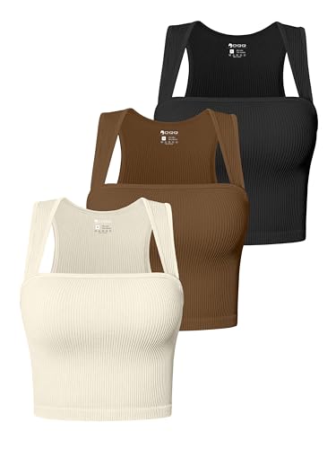 OQQ Tank Top Cami for Damen 3er Pack Quadratischer Hals Ohne Ärmel Basic Sommer Oberteile Tops Schwarz Kaffee Beige von OQQ