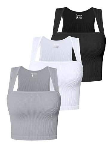 OQQ Tank Top Cami for Damen 3er Pack Quadratischer Hals Ohne Ärmel Basic Sommer Oberteile Tops Schwarz Weiß Grau von OQQ