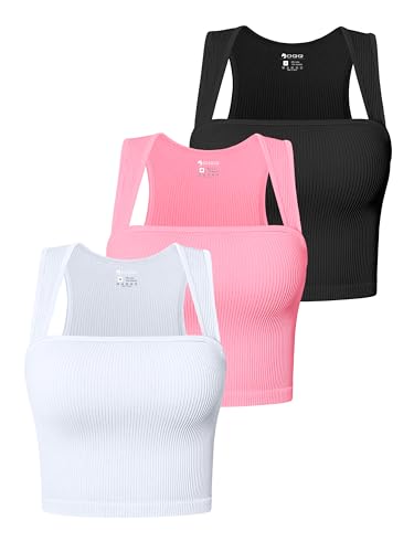 OQQ Tank Top Cami for Damen 3er Pack Quadratischer Hals Ohne Ärmel Basic Sommer Oberteile Tops Schwarz Weiß Rosa von OQQ