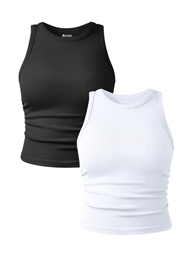 OQQ Tank Top für Damen 2er Pack Rundhals Top Ohne Ärmel Frauen Slim Fit Damen Basic Cami Top Schwarz Weiß von OQQ