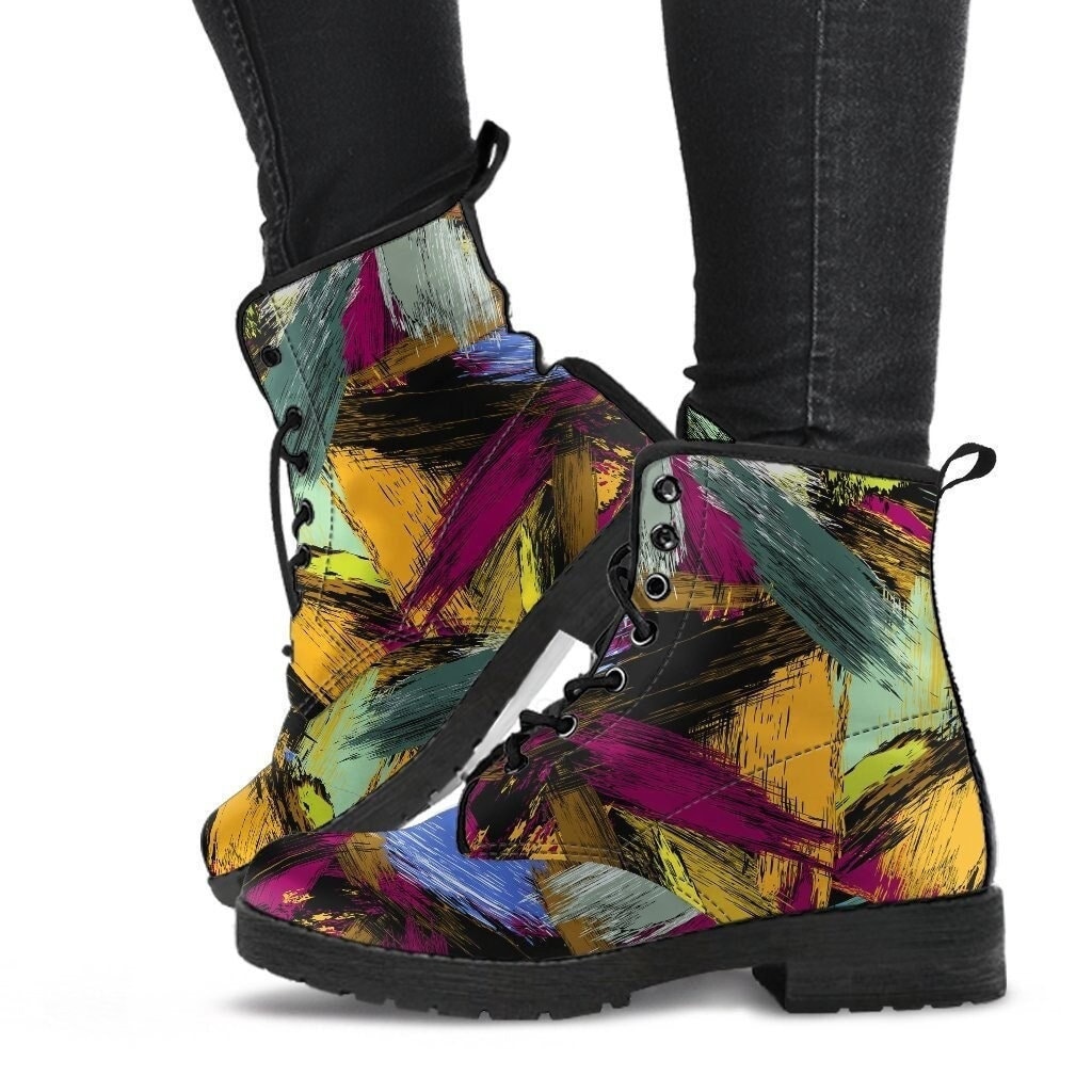 Abstrakte Farben Damen Stiefel, Vegane Lederstiefel Für Frauen Fußkettchen Bunte Stiefel Männer, Combat Style Geschenk Einzigartiges Design von OQStore