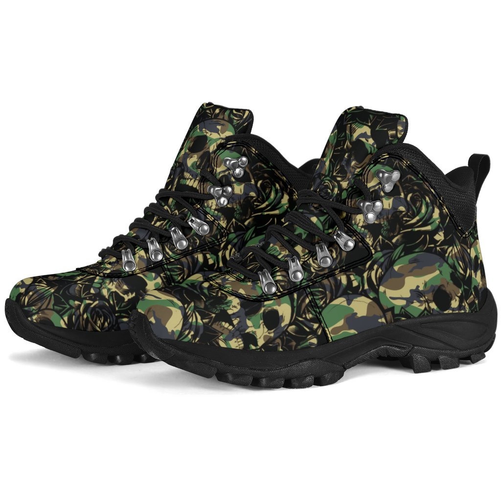 Camo Skull Alpenstiefel Für Frauen Vegane Stiefel Für Männer, Camouflage Geschenk Totenkopf Liebhaber Alpinist Weihnachtsgeschenk von OQStore