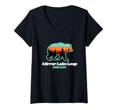 Damen Lake Mirror Loop Familien-Souvenier mit Oregon-Bärenmotiv T-Shirt mit V-Ausschnitt Damen Lake Mirror Loop Familien-Souvenier mit Oregon-Bärenmotiv T-Shirt mit V-Ausschnitt von OR Camping Hiking Fishing Kayaking