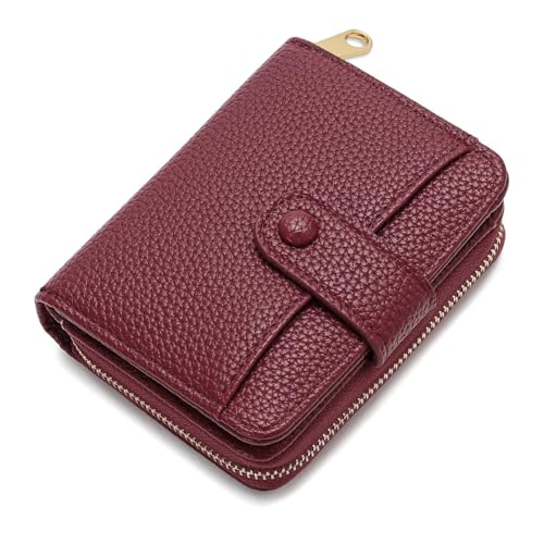 ORAGKE Damen Geldbörsen Klein mit RFID, Portemonnaie Damen Klein Mehrere Fächer, Brieftasche für Frauen PU Leder, Geldbeutel Kompakt mit Reißverschluss Münzfach, Stilvoll, Praktisch (Weinrot) von ORAGKE