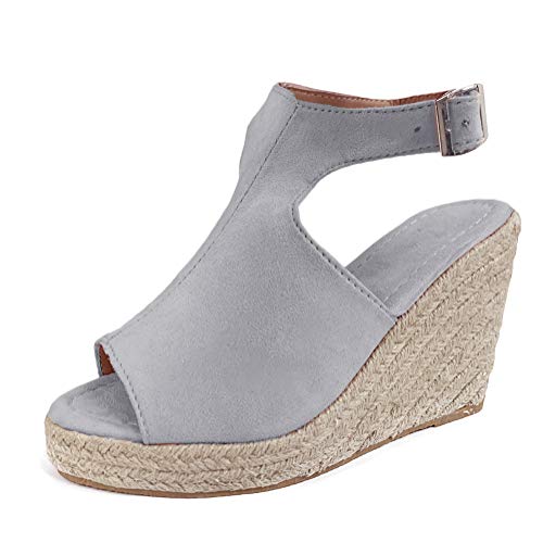 ORANDESIGNE Damen Sandalen Espadrilles Keilabsatz Wedges Schuhe Mit Absatz Sandaletten Riemchensandalen Grau 36 EU von ORANDESIGNE