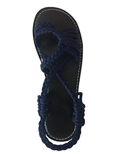 Frauen Frühling Sommer Herbst Blau Sandalen Wohnungen Schuhe Rutschfeste Römer Peep Toe Kreuzgurt Reißverschluss Typ Coole Elegant Mode Strand Urlaub EU 39 von ORANDESIGNE