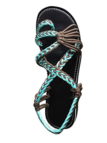 Frauen Frühling Sommer Herbst Sandalen Wohnungen Schuhe rutschfeste Römer Peep Toe Kreuzgurt Reißverschluss Typ Coole Strand Urlaub Türkis EU 40 von ORANDESIGNE
