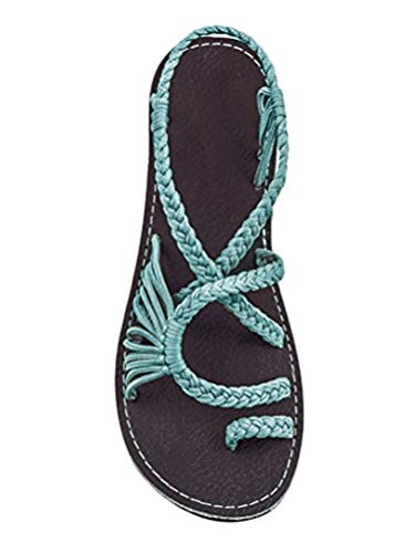 ORANDESIGNE Damen Geflochtene Sandalen Sommer Gladiator Schuhe Casual Flachen Flip Flops Strand Zehentrenner Sandalen Y Hellgrün EU 41 von ORANDESIGNE