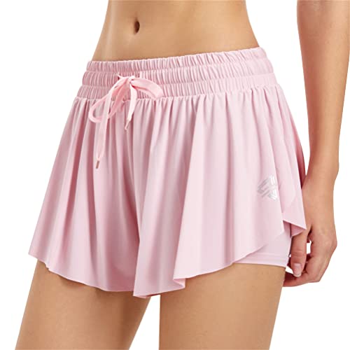 ORANDESIGNE 2 in 1 Damen Laufshorts Yoga Sport Shorts Atmungsaktiv Fitnessshose Outdoor Sporthose Traningshose Kurze Hose Fitness Running Workout Shorts E Rosa M von ORANDESIGNE
