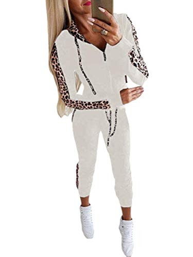 ORANDESIGNE 2pcs Trainingsanzug Damen, Mode Langarm Kapuzenpullover Sweatshirt mit Lange Hose Casual Jogginganzug Sportanzug Hausanzug mit Warm Gefüttert für Winter Herbst C Weiß, 42 von ORANDESIGNE