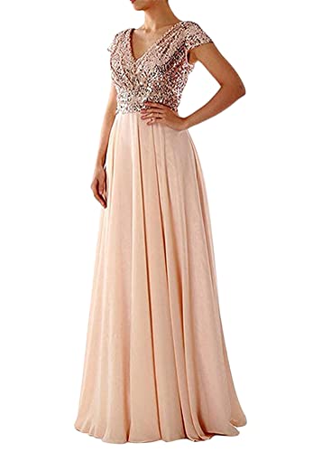 ORANDESIGNE Abendkleid Basic Chiffon Spitzen Ärmellos Brautjungfernkleider Bodenlang Spitzenkleid Elegant Cocktailkleid Ärmellos Abendkleid Chiffon Hochzeitskleid Brautjungfer Kleid Z1 Aprikose XL von ORANDESIGNE