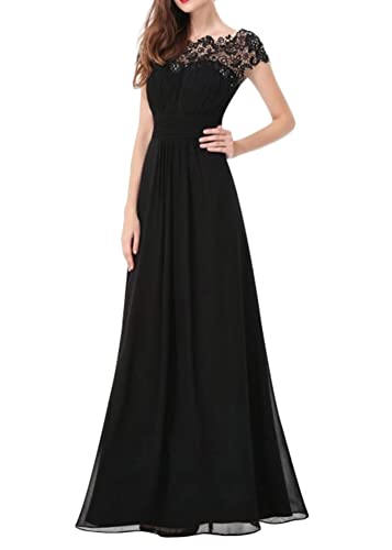 ORANDESIGNE Abendkleid Basic Chiffon Spitzen Ärmellos Brautjungfernkleider Bodenlang Spitzenkleid Elegant Cocktailkleid Ärmellos Abendkleid Chiffon Hochzeitskleid Brautjungfer Kleid Z2 Schwarz XS von ORANDESIGNE