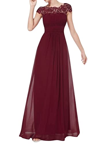 ORANDESIGNE Abendkleid Basic Chiffon Spitzen Ärmellos Brautjungfernkleider Bodenlang Spitzenkleid Elegant Cocktailkleid Ärmellos Abendkleid Chiffon Hochzeitskleid Brautjungfer Kleid Z2 Weinrot XL von ORANDESIGNE