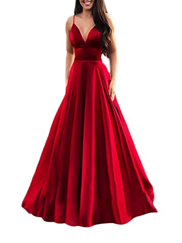 ORANDESIGNE Abendkleid Damen Lang Elegant Ballkleid V-Ausschnitt Maxikleid Brautjungfernkleid Cocktailkleid Festlich Kleid Wickelkleid Swing Sommerkleid Weihnachtskleider 01 Rot XL von ORANDESIGNE
