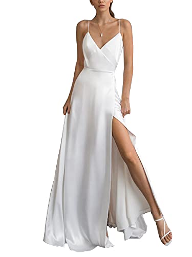 ORANDESIGNE Abendkleid Damen Lang Elegant Ballkleid V-Ausschnitt Maxikleid Sommerkleid Taillenbankettkleid Årmelloses Cocktailkleid Split Kleid Hohe Taille Weihnachtskleider D Weiß S von ORANDESIGNE