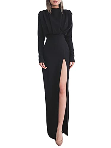 ORANDESIGNE Abendkleid Damen Lang Elegant Ballkleid V-Ausschnitt Maxikleid Sommerkleid Taillenbankettkleid Årmelloses Cocktailkleid Split Kleid Hohe Taille Weihnachtskleider Schwarz 02 XL von ORANDESIGNE