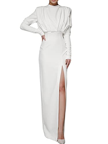 ORANDESIGNE Abendkleid Damen Lang Elegant Ballkleid V-Ausschnitt Maxikleid Sommerkleid Taillenbankettkleid Årmelloses Cocktailkleid Split Kleid Hohe Taille Weihnachtskleider Weiß 02 S von ORANDESIGNE