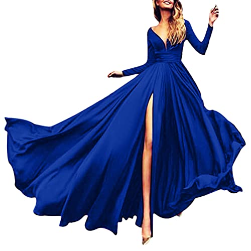 ORANDESIGNE Abendkleid Damen Lang Elegant Ballkleid V-Ausschnitt Maxikleid Winterkleid Taillenbankettkleid Årmelloses Cocktailkleid Split Kleid Hohe Taille Weihnachtskleider E Blau XS von ORANDESIGNE