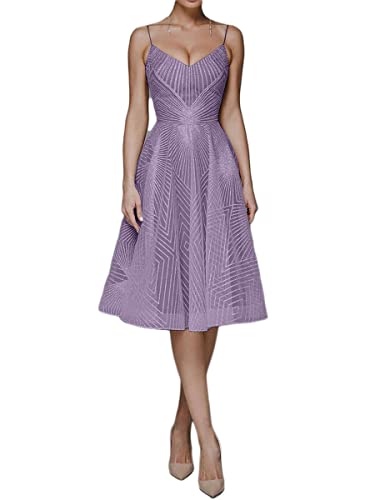 ORANDESIGNE Abendkleider Damen Spaghettiträger V-Ausschnitt Ärmellos Elegant Cocktailkleid Rückenfreies Sexy Kleid Schaukelkleid Brautkleider Cocktail Party F Violett M von ORANDESIGNE