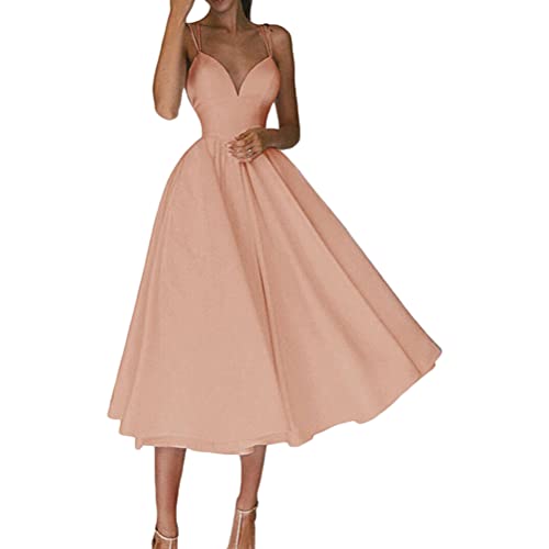 ORANDESIGNE Abendkleider Damen Spaghettiträger V-Ausschnitt Ärmellos Elegant Maxikleid Abendkleid Cocktailkleid Rückenfreies Sexy Kleid Schaukelkleid Brautkleider Cocktail Party A Aprikose S von ORANDESIGNE