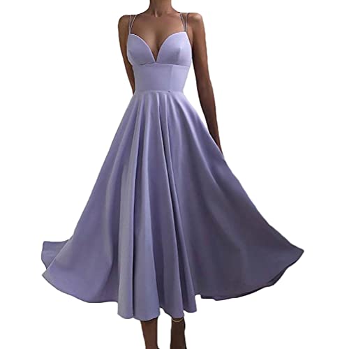 ORANDESIGNE Abendkleider Damen Spaghettiträger V-Ausschnitt Ärmellos Elegant Maxikleid Abendkleid Cocktailkleid Rückenfreies Sexy Kleid Schaukelkleid Brautkleider Cocktail Party B Violett M von ORANDESIGNE