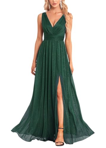 ORANDESIGNE Abendkleider Elegant für Hochzeit Abendkleid Damen Lang Tüll Kleid Paillettenkleid Chiffonkleid Damen Brautjungfernkleid Abschlusskleid Bodenlanges Ballkleid Maxikleid B Grün XXL von ORANDESIGNE