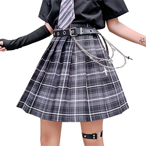 ORANDESIGNE Frauen Mädchen Kurze Hohe Taille Gefaltete Skater Tennis Schule Rock Damen Kariert Rock Faltenröcke Minirock Kurz Skirt Mit Fliege C Grau M von ORANDESIGNE