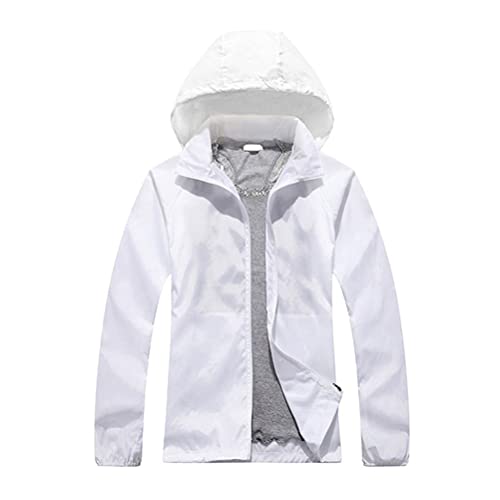 ORANDESIGNE Anti UV Jacke UPF40+ Reißverschluss Sonnenschutzjack Hoodie Sonnenschutzkleidung Schnell Trocknende Jacke Hautmantel Leichte Windjacke Laufjacken Radfahren Angeln Weiß XXL von ORANDESIGNE