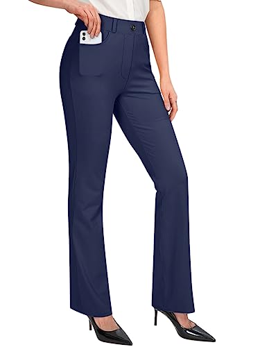 ORANDESIGNE Anzughose Damen Hoch Elastisch Business Elegant Hose Casual Geradem Bein Weites Freizeithose Büro Hosen mit Taschen Klassische Fließende Palazzo Hose A Dunkelblau L von ORANDESIGNE