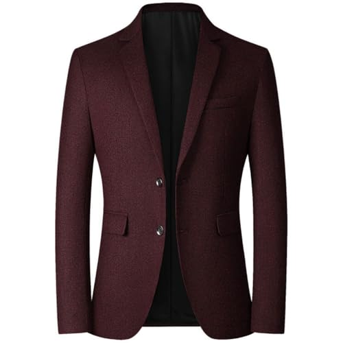 ORANDESIGNE Anzugjacken Herren Blazer Freizeitjacke Sakkos Regular Fit Männer Karierte Anzug Business Trachte Anzugjacke 2 Knöpfen Gekerbtem Revers Hochzeit Jacke Frühling Herbst C Weinrot XXL von ORANDESIGNE