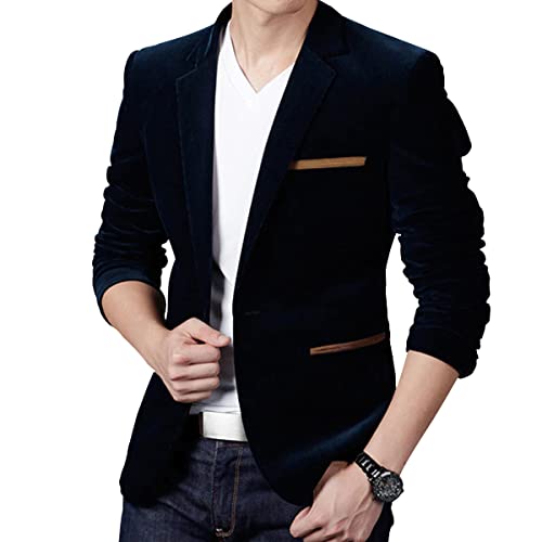 ORANDESIGNE Anzugjacken Herren Sakko Samtstruktur Slim Fit Männer Blazer Modern Freizeit Sakko Leichte Jackett B Navy Blau XS von ORANDESIGNE