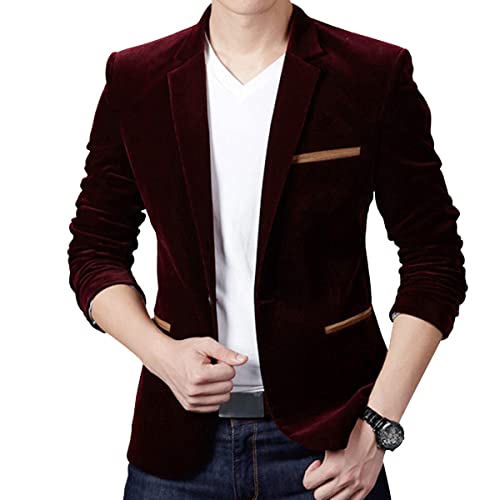 ORANDESIGNE Anzugjacken Herren Sakko Samtstruktur Slim Fit Männer Blazer Modern Freizeit Sakko Leichte Jackett B Weinrot S von ORANDESIGNE