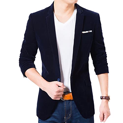 ORANDESIGNE Anzugjacken Herren Sakko Samtstruktur Slim Fit Männer Blazer Modern Freizeit Sakko Leichte Jackett C Navy Blau XXL von ORANDESIGNE