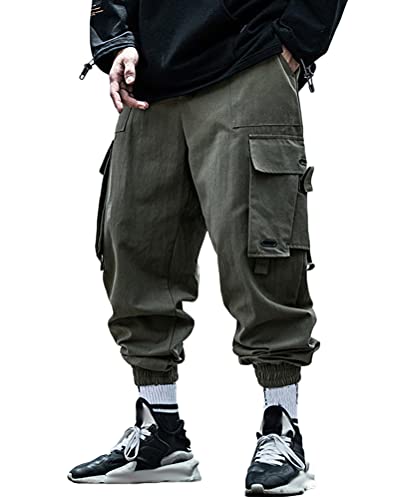 ORANDESIGNE Armeegrün Armeegrün Herren Cargohose Arbeit Kampf Techwear Hose Hip Hop Mehrere Taschen Tapered Hosen Schnalle Riemen Jogginghose Sweatpants D Armeegrün L von ORANDESIGNE