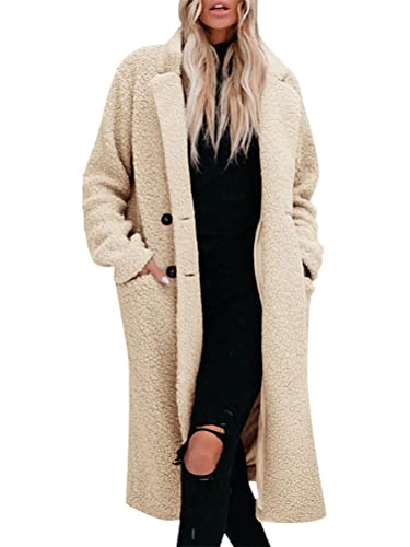 ORANDESIGNE Armeegrün Knöpfen Umlegekragen Langarm Oversize Dicke Lange Warmer Winterjacke Teddy Mantel Damen XL von ORANDESIGNE