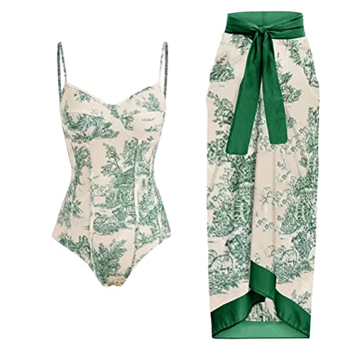 ORANDESIGNE Badeanzug Damen Sexy Cut-Out Bauchweg Push Up Bademode Tankini Set Zweiteilig Bikini Und Rock High Waist Swimsuit Frauen Vintage Retro Blumen Drucken Schwimmanzug A-18 XS von ORANDESIGNE