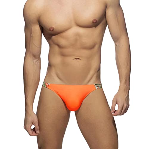 ORANDESIGNE Badeslip Herren Sexy Eng Hosen Badeshorts Kurz Druck Schwimmslip Stretch Slips Sexy Schnelltrocknend Schwimmshorts mit Pad Badepants Sommer Shorts Kurze Badehose O Orange M von ORANDESIGNE