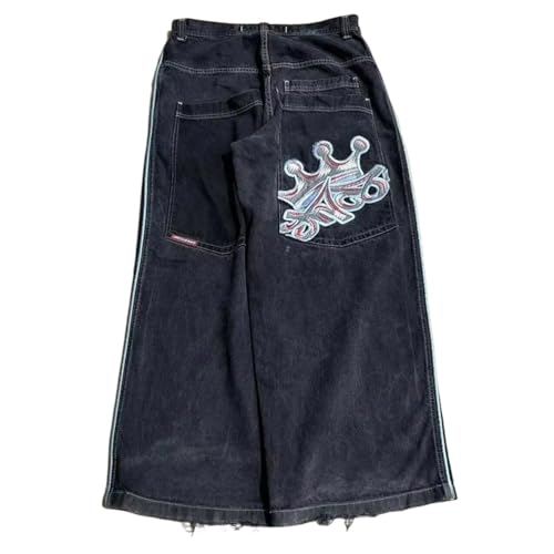 ORANDESIGNE Baggy Hose Herren Y2K Baggy Jeans Hip Hop Hosen Lässige Mode Wide Leg Denim-Hosen Stickerei Gewaschen Lose Weites Bein Hose M Schwarz XS ORANDESIGNE Baggy Hose Herren Y2K Baggy Jeans Hip Hop Hosen Lässige Mode Wide Leg Denim-Hosen Stickerei Gewaschen Lose Weites Bein Hose M Schwarz XS von ORANDESIGNE