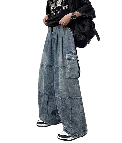 ORANDESIGNE Baggy Jeans Bedruckt Herren Jeans Men Hip Hop Jeans Baggy Jeanshose Teenager Jungen Bein Jeans Skateboard Hose Streetwear A Blau L von ORANDESIGNE