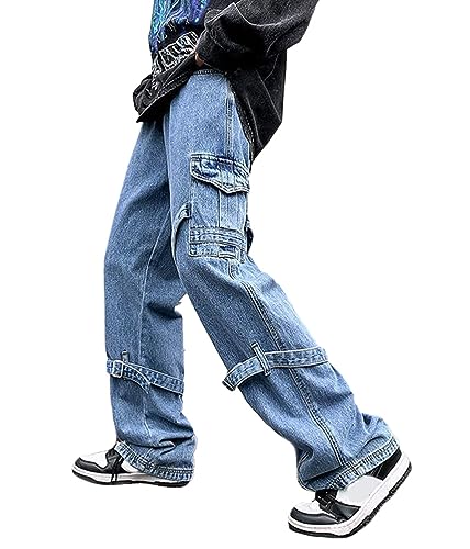 ORANDESIGNE Baggy Jeans Bedruckt Herren Jeans Men Hip Hop Jeans Baggy Jeanshose Teenager Jungen Bein Jeans Skateboard Hose Streetwear D Blau XL von ORANDESIGNE