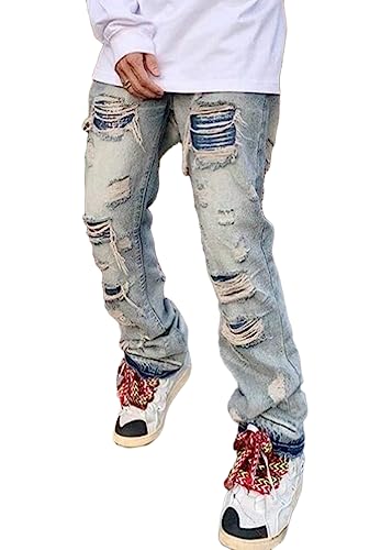 ORANDESIGNE Baggy Jeans Bedruckt Herren Jeans Men Hip Hop Jeans Baggy Jeanshose Teenager Jungen Bein Jeans Skateboard Hose Streetwear Z01 Blau 3XL von ORANDESIGNE