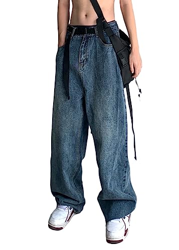 ORANDESIGNE Baggy Jeans Bedruckt Herren Jeans Men Hip Hop Jeans Baggy Jeanshose Teenager Jungen Bein Jeans Skateboard Hose Streetwear Z08 Blau XS von ORANDESIGNE