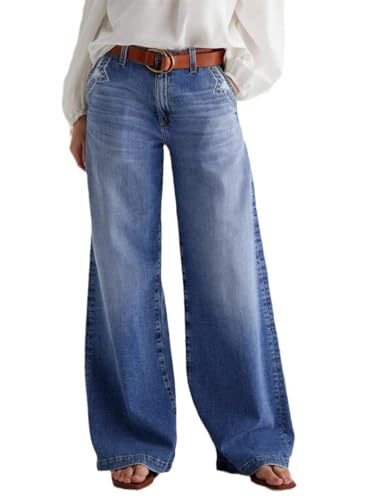 ORANDESIGNE Baggy Jeans Damen Boyfriend Jean mit Weitem Bein Y2K Jeans Low Waist Wide Leg Denim Hose Streetwear C Blau L von ORANDESIGNE