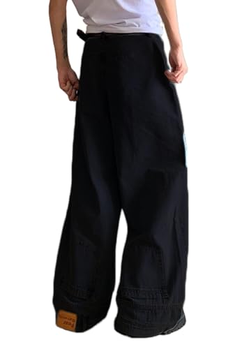 ORANDESIGNE Baggy Jeans Herren Baggy Hose Y2K Jeans Streetwear Herrenjeans Mit Stickerei Hip Hop Hose mit Knopfleiste Jeanshose Loose Denim Pants mit Weitem Bein Männer M Schwarz L von ORANDESIGNE