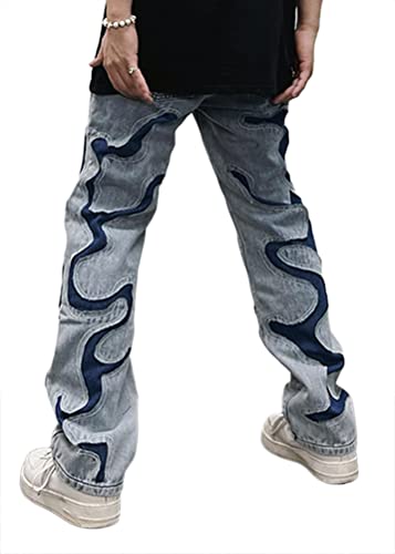 ORANDESIGNE Baggy Jeans Herren Hip Hop Jeanshose Y2k Straight Jeans Teenager Jungen Skateboard Hose Streetwear E Blau S von ORANDESIGNE