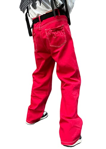 ORANDESIGNE Baggy Jeans Herren Hip Hop Jeanshose Y2k Straight Jeans Teenager Jungen Skateboard Hose Streetwear J Rot XXL von ORANDESIGNE