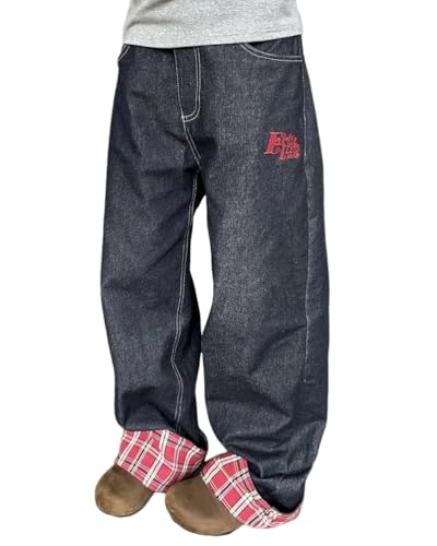 ORANDESIGNE Baggy Jeans Herren Y2K Streetwear Jeans Mit Weitem Bein Hip Hop Skateboard Denim Hosen Lockere Passform I Rot S von ORANDESIGNE