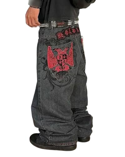 ORANDESIGNE Baggy Jeans Herren Y2K Streetwear Jeans Mit Weitem Bein Hip Hop Skateboard Denim Hosen Lockere Passform L Schwarz XL ORANDESIGNE Baggy Jeans Herren Y2K Streetwear Jeans Mit Weitem Bein Hip Hop Skateboard Denim Hosen Lockere Passform L Schwarz XL von ORANDESIGNE